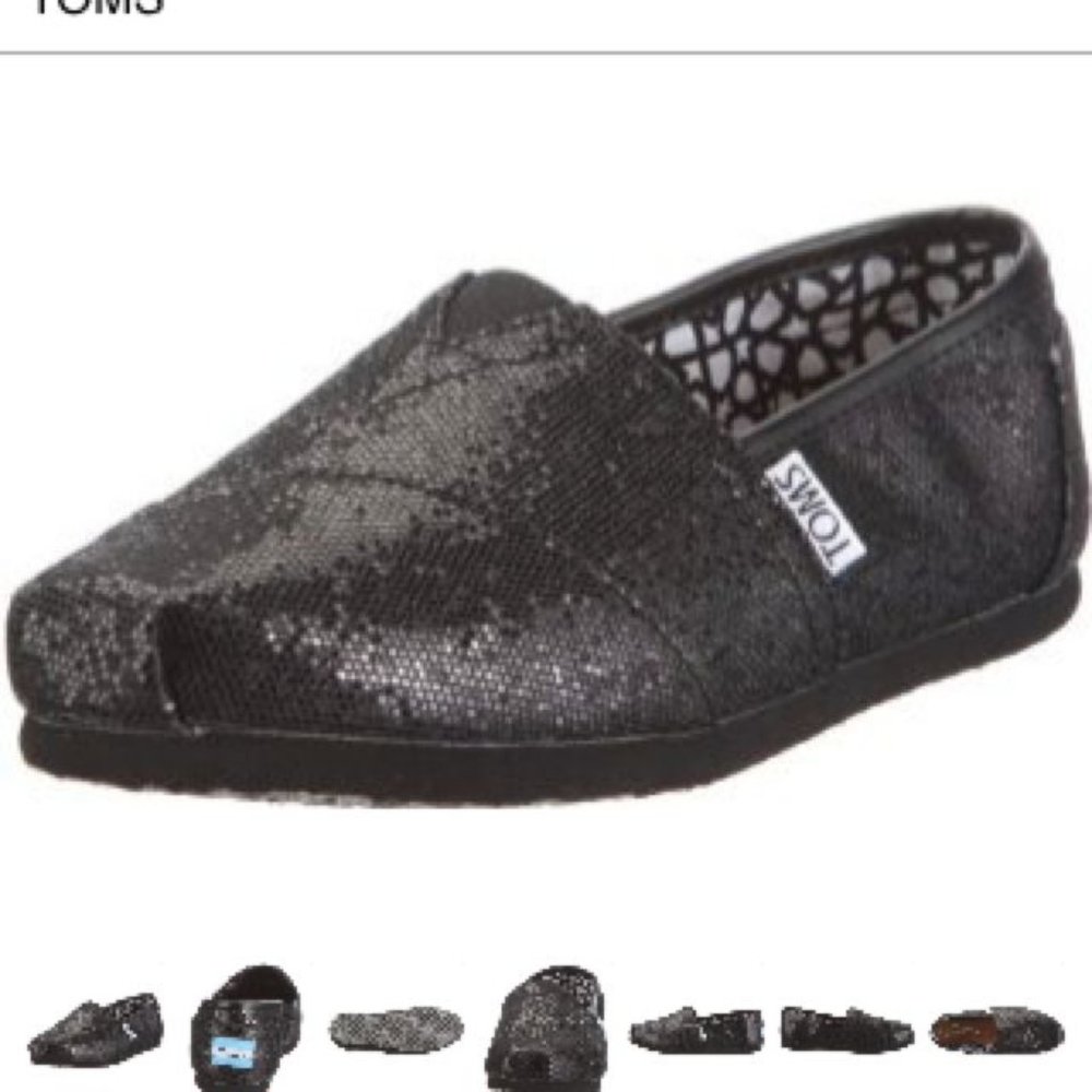 TOMS Black Glitter Slip On Shoes Size 7.5